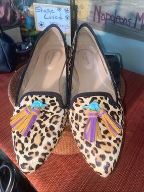 Hush Puppies Sadie Tassel Leopard Calf Hair Slip-on Flats  - US Size 8.5